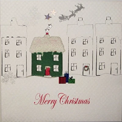 Image of WHITE COTTON CARDS Merry Handmade Christmas Card (Code x14 6)