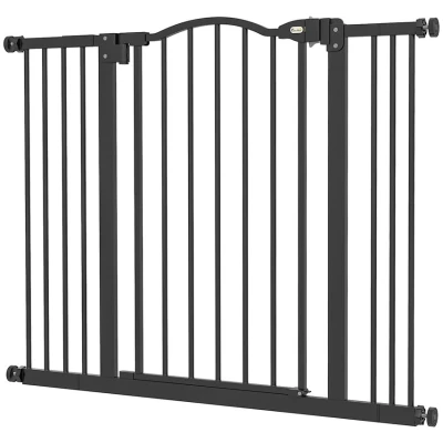 Image of PawHut Pressure Fit Dog Stair Gate No Drilling Safety Auto Close for Doorways, Hallways, 74 100cm Adjustable, 78cm Tall, Black