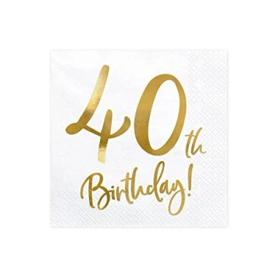 Image of 40th Birthday Napkins 33 x cm 3 Ply Pack of 20 Paper Served for and Party White Gold Printed