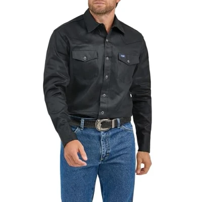 Image of Wrangler Men&#039;s Authentic Cowboy Cut Work Western Long Sleeve Shirt Black