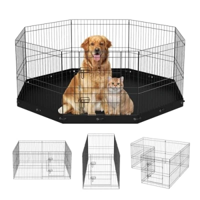 Image of VEVOR Dog Playpen, 8 Panels Foldable Metal Exercise Pen with Bottom Pad, 24&quot; H Pet Fence Puppy Crate Kennel Ground Stakes, Indoor Outdoor for Small Medium Pets, Camping, Yard