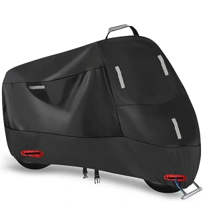 Image of Seceles 300D Waterproof Motorbike Cover Outdoor Indoor, Motorcycle Rain UV Dust Protection with 2 Lock Holes and 5 Reflective Strips 1 Storage Bag for Scooter L (86.5 x 37 43 inch)