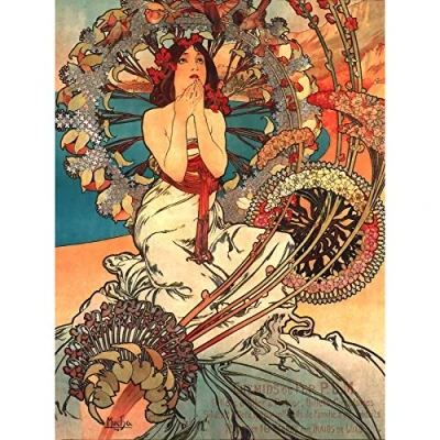 Image of Wee Blue Coo Mucha Art Nouveau Woman Floral Large Wall Poster Print Thick Paper 18X24 Inch