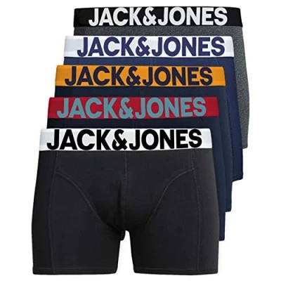 Image of JACK &amp; JONES 12204864 Men&#039;s Boxer Shorts Set of 5 White Black Blue Grey Trunks, Pack Mix 8, S