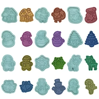 Image of Higtok 12 Piece 3D Christmas Cookie Cutters, Green, Pack of