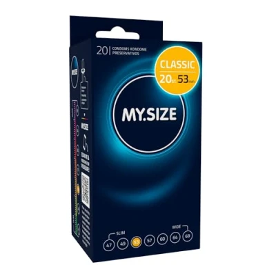 Image of MY.SIZE Classic Condoms 53 mm Width I 20 Pieces Pack Premium Extra Thin Soft to The Touch 0.07 Wall Thickness Vegan for Men fo