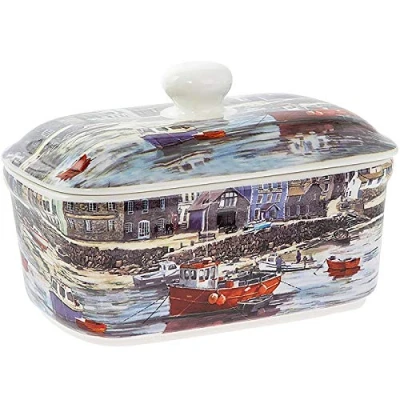 Image of &#039;The Old Harbour&#039; Boats Design Butter Dish Fine China *Boxed*