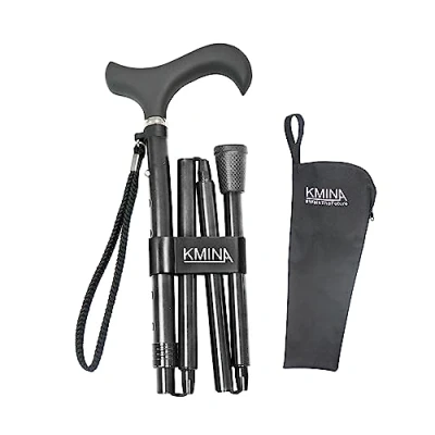 Image of KMINA PRO Folding Walking Sticks for Ladies, Women Disabled, Men, Foldable Stick Adjustable, Black Canes Men Aluminium