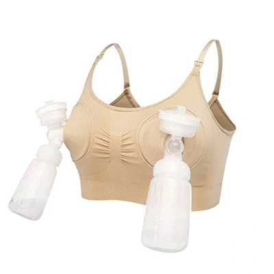 Image of Acrawnni Women Hands Free Breast Pump Feeding Pumping Maternity Wireless Adjustable Nursing Bra Nude