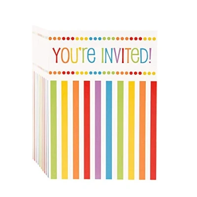 Image of Vibrant Rainbow Birthday Party Invitations (13cm x 10cm) Pack of 8 Kids Invitation for Celebrations
