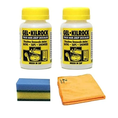 Image of Kilrock Gel 160ml Multi Purpose Descaler With 1x Microfiber Cloth &amp; 2x Cleaning Sponge For Appliances, Sinks, Taps, Tiles and Any Surfaces Pack of 2