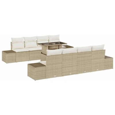 Image of vidaXL 7 Piece Garden Sofa Set with Cushions Beige Poly Rattan