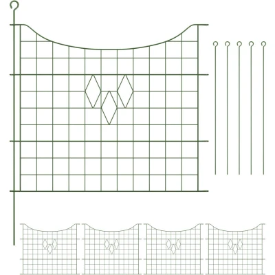 Image of Relaxdays Garden Fence, 5 Panels, HxW: 66 x 76 cm each, Pond Border, Flowerbed and Lawn Edging, Push In, Metal, Green