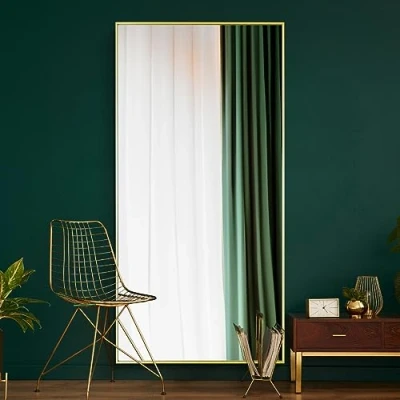 Image of MirrorOutlet The Artus Gold Modern Aluminium Edged Wall Mirror 79&quot; X 39&quot; (200CM 100CM) Silver Glass