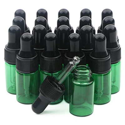 Image of Unxuey 20 Pack 3ml Green Glass Dropper Bottles with Pipettes Essential Oil Eye Drops Vials Black Screw Cap Perfume DIY Beauty Travel Sample