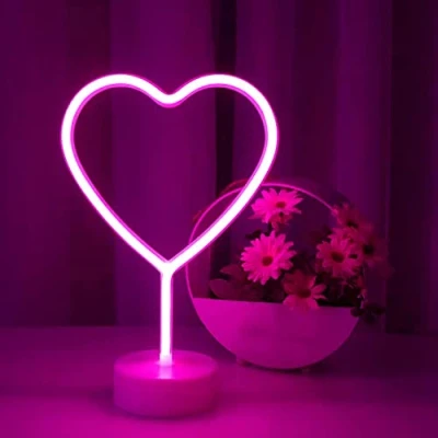 Image of NIWWIN Cactus Neon Sign,Neon Signs for Bedroom with Holder Base, Battery or USB Operated, Light Decoration Christmas Birthday Party Living Room Table Kids Gifts (Heart Shaped)