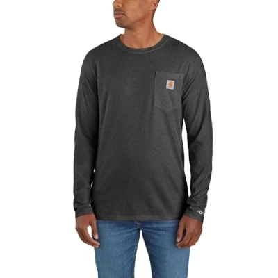 Image of Carhartt Men&#039;s T shirt Force Relaxed Fit Midweight Long Sleeve Pocket Shirt, Carbon Heather, XXL UK