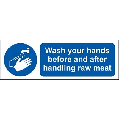 Image of Raw Meat Sign Self Adhesive Sticker Label 200mm x 66mm
