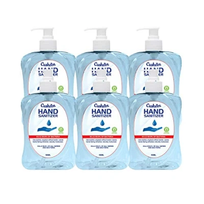 Image of Cusheen Antibacterial Hand Sanitiser Gel 75% Alcohol Antibac (6 x 500ml Pack Bulk Buy), Aloe Vera Fragranced, Kills 99.9% of Germs and Bacteria