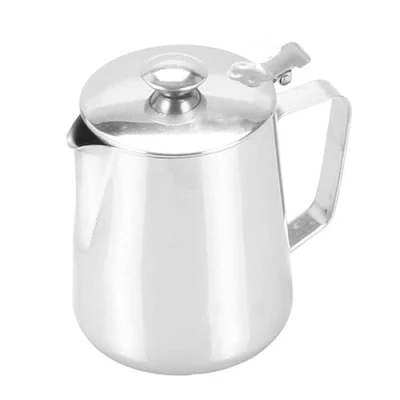 Image of Milchkanne mit Deckel milchkännchen Deckel, Stainless Steel Coffee Cup Mug Milk Frothing Pitcher Jug with Lid for Latte Art(600ml)