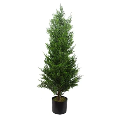 Image of Leaf Artificial Cedar Cypress Confier Trees, Wood, Green 120cm Bushy, 4 feet