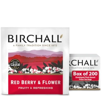 Image of Birchall Tea Bags, Experience the Burst of Flavor with Red Berry &amp; Flower A Refreshing and Antioxidant Rich Tea, Box 200 Enveloped Plant Based Prism Bags