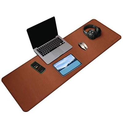 Image of ZORESYN 3XL Longer Mouse Pads (140 x 40cm) PU Leather Extended Large Gaming Mousepad Desk Mat Nonslip Base and Waterproof Desktop Keyboard (Light Brown, 3X Long)