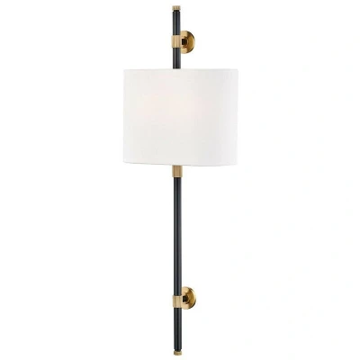 Image of Bowery 2 Light Wall Sconce Aged Brass, Linen