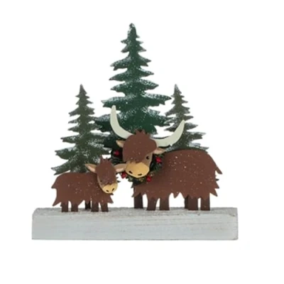 Image of Shoeless Joe Highland Cow Wintery Scene Christmas Decoration