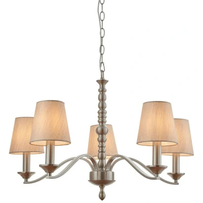 Image of Astaire 5 Light Multi Arm Ceiling Pendant Satin Nickel, Natural Tc Fabric, E14