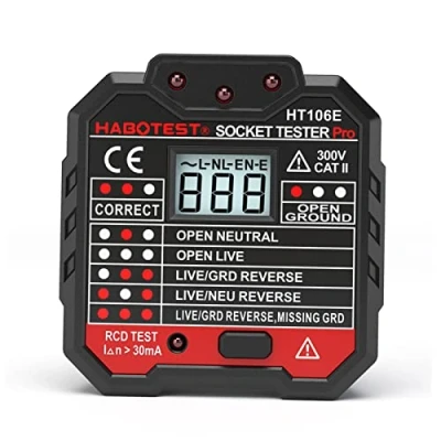 Image of Hancaner Advanced RCD Electric Socket Tester Automatic Neutral Live Earth Wire Testing Circuit Polarity Detector Wall Plug Breaker Finder Leakage Test with Voltage Backlight LCD Display