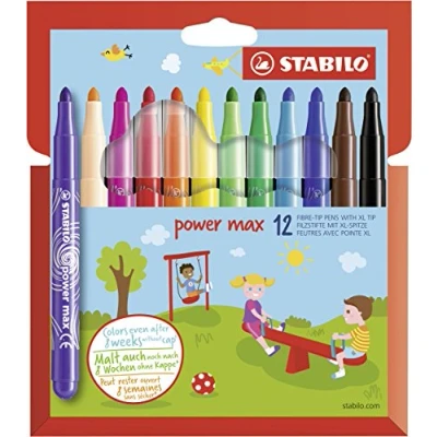 Image of Extra Thick Fibre Tip Pen STABILO power max Pack of 12 Assorted Colours