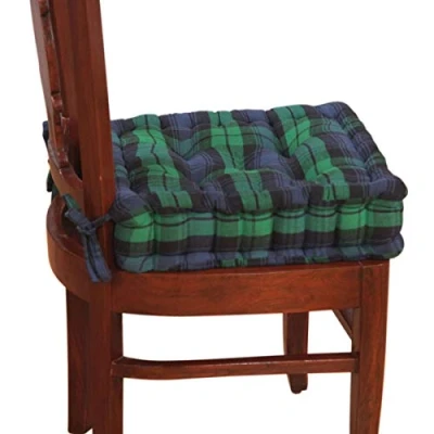 Image of HOMESCAPES Blue and Green Tartan Dining Chair Booster Cushion Large Firm 40 cm Square Seat Pad with Supportive 10 Thick Lift Luxury Soft Cotton For The Elderly, Post Operative Pregnancy