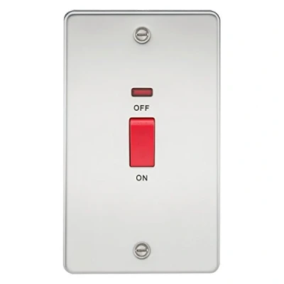 Image of KnightsBridge Flat Plate 45A 2G DP switch with neon polished chrome