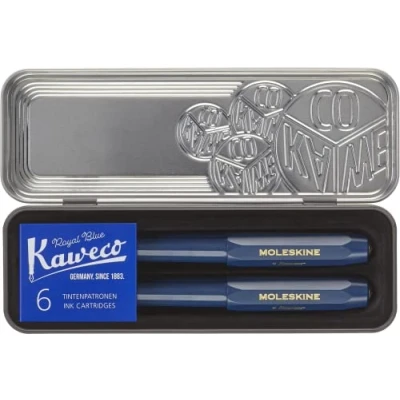 Image of Moleskine x Kaweco Fountain Pen in ABS plastic with Gold Plated Size M Nib and Refillable Ballpen for Writers, Note Takers, Refill 1.0mm Blue Ink 6 Cartridges included, Color