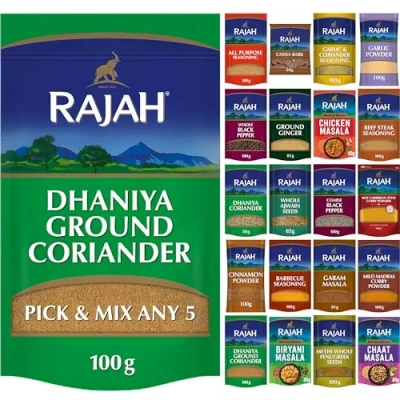 Image of Dhaniya Ground Coriander by Rajah Spices Dhane Dhana 5 x 100g or Pick Any