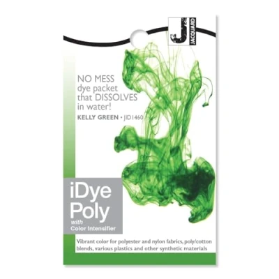 Image of Jacquard iDye Poly Fabric Dye Kelly Green for Natural, Synthetic, Polyester and Blended Textile Fibres 14g No Mess Packet