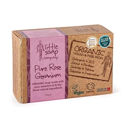 Image of Little Soap Company Organic Bar Vegan, Cruelty Free, No SLS or Parabens, With Rose Geranium, Natural &amp; Body Hand (110g)