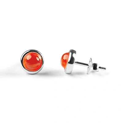 Image of Carnelian and Sterling Silver Simple Minimal Round Stud Earrings, Natural Orange Gemstone Earrings