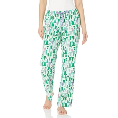 Image of Amazon Essentials Women&#039;s Flannel Pyjama Sleep Bottoms (Available in Plus Size), Ecru Festive Tree, M
