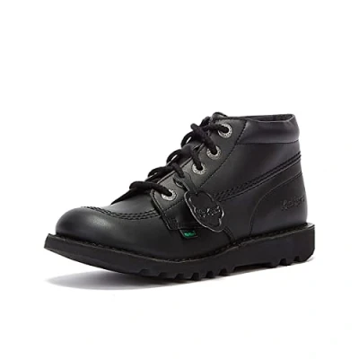 Image of Kickers Youth Unisex Kick Hi Classic Ankle Boots Extra Comfortable Added Durability Premium Quality, Vegan Black, 5 UK