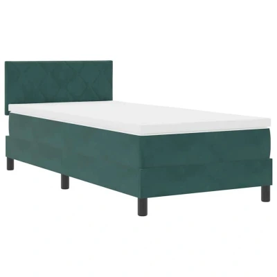 Image of Box Spring Bed with Mattress &amp; led Dark Green 90x200 cm Velvet Vidaxl