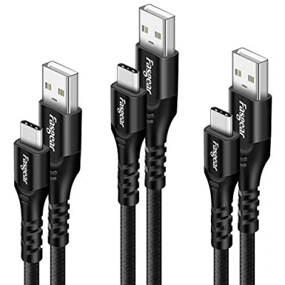 Image of Fasgear USB C to 2.0 Cable, 3 Pack 6ft Type Nylon Braided Fast Charging Cable Compatible with Moto G6 G7 Galaxy S10 S9 S8 A3 Oneplus 7 7pro Sony Xperia L1 XA2 Huawei P30 (Black)
