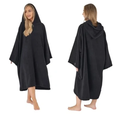 Image of Brentfords Towel Poncho Adult Hooded Large Bath Swim Surf Beach Absorbent Microfiber Dry Changing Robe for Men Boys Quick Dry, Black