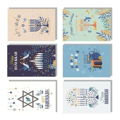 Image of 30Pcs Menorah Bird Print Hanukkah Greeting Cards With Envelopes Happy Note For Chanukah Holiday Grandma Gift
