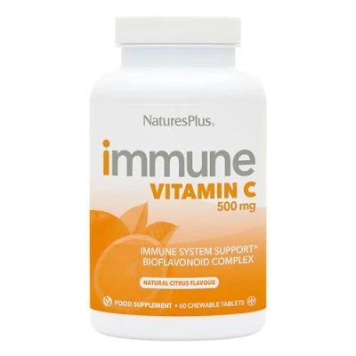 Image of NaturesPlus Immune Chewable Vitamin C 500mg Tasty Citrus Flavour Gentle, Natural Tablets with Bioflavonoids Support Vegan, Gluten Free 60 Chewables
