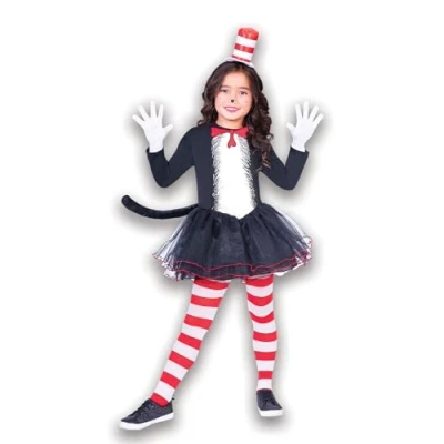 Image of amscan 9904199 Kids Dr Suess Cat in the Hat Dress World Book Day Fancy Costume Age: 6 8 Yrs