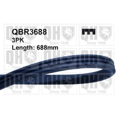 Image of 3PK685, 3PK686, 3PK687, 3PK688, 3PK689 V ribbed belt QUINTON HAZELL QBR3688 688mm 3 FORD: MONDEO 3, Stufenheck, 2 Kombi
