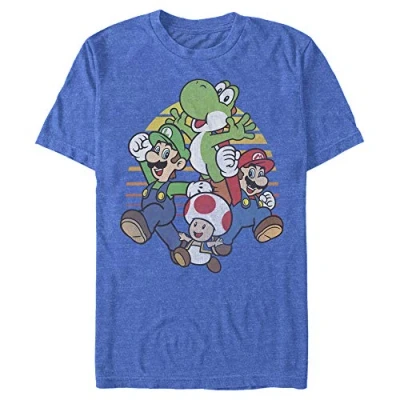 Image of Nintendo Men&#039;s Mario and Friends Circle Retro T Shirt, Royal Blue Heather, Medium