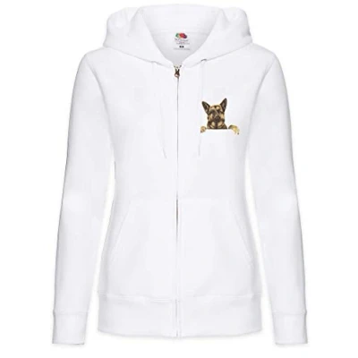 Image of Urban Backwoods German Shepherd Women Zipper Hoodie Hooded Sweatshirt White Size L